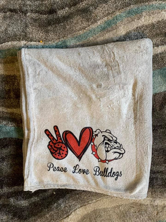 Peace Love Bulldogs Plush Blanket