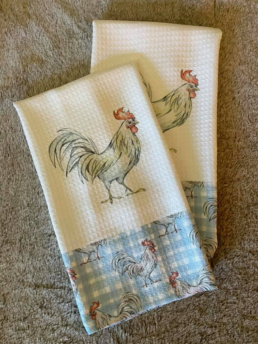 Plaid Rooster Dish Towel Set