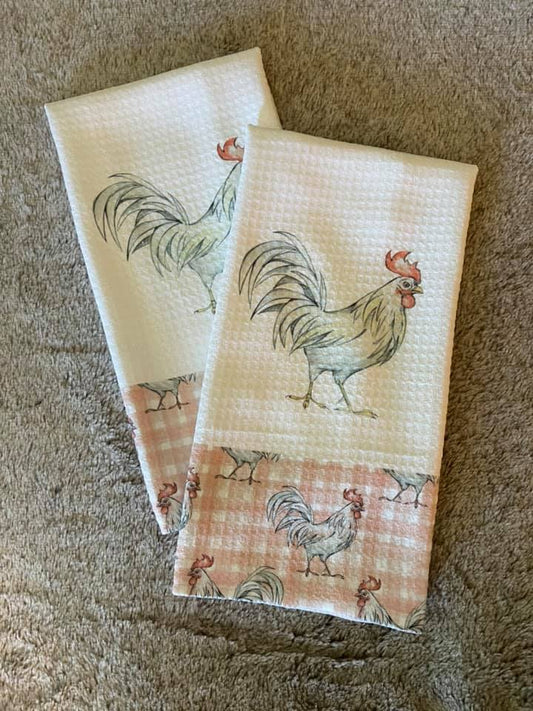 Plaid Rooster Dish Towel Set