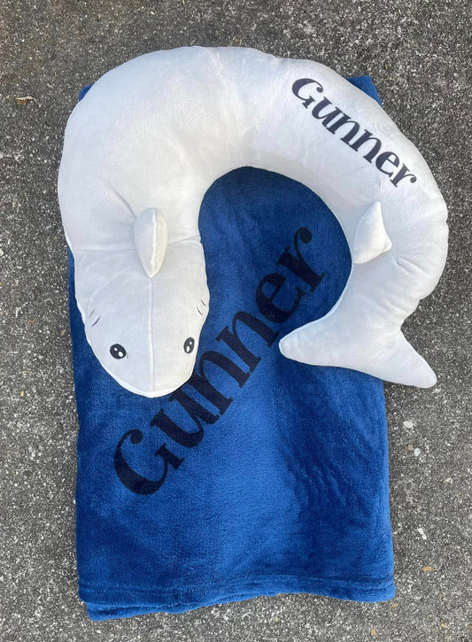 Unicorn & Shark Blanket With Neck Pillow